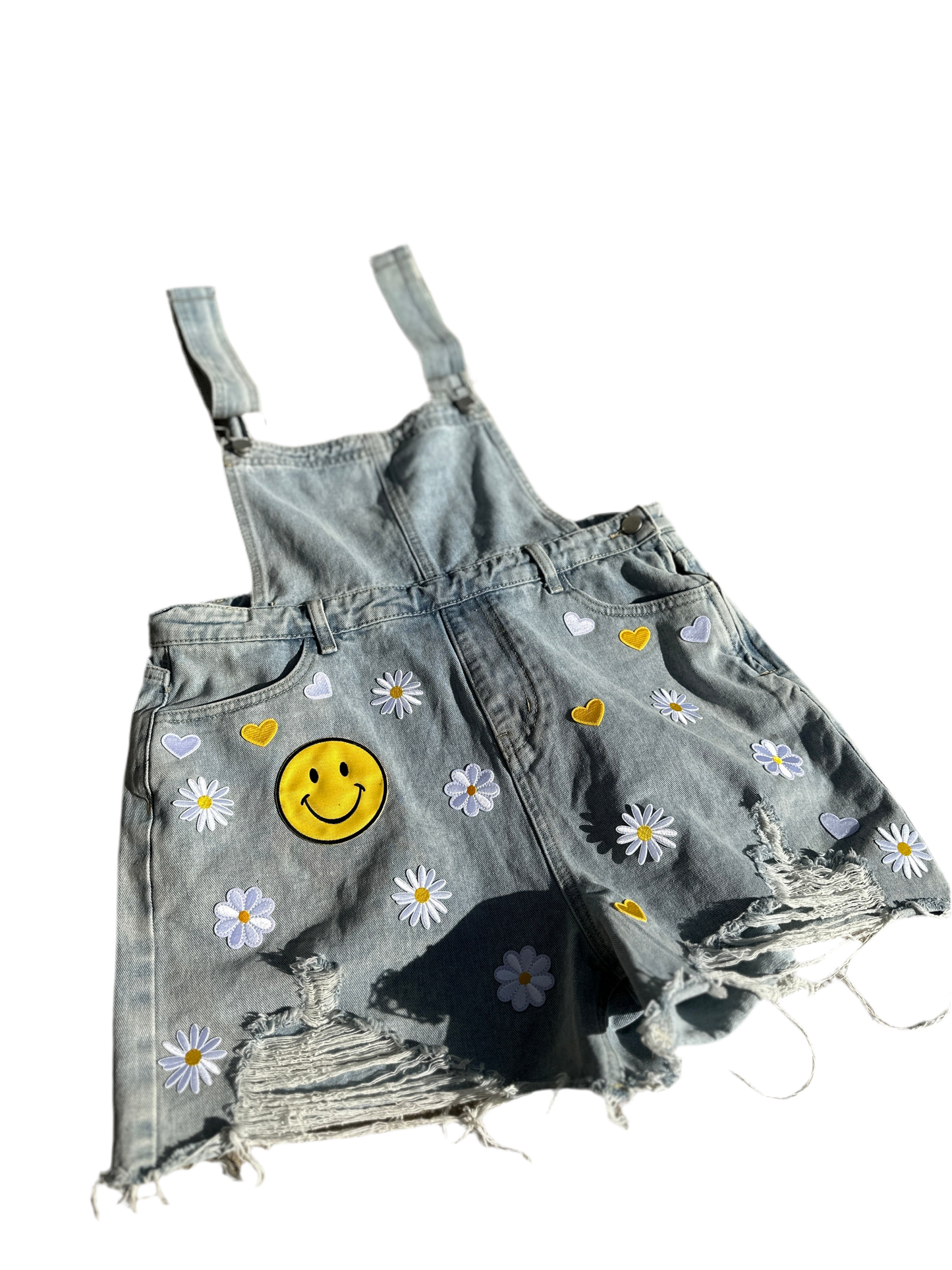Denim Overall Shorts with Smileys