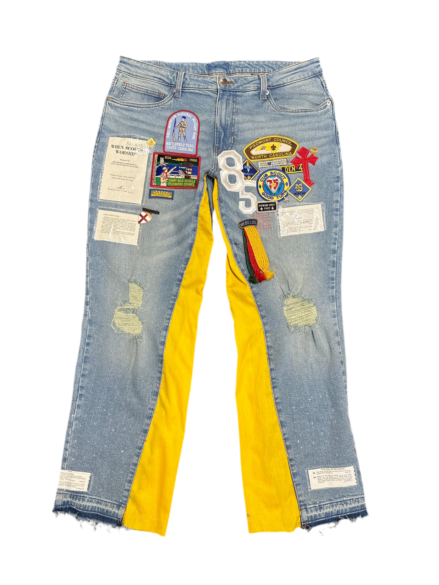 “Saints Honor” Patchwork Denim