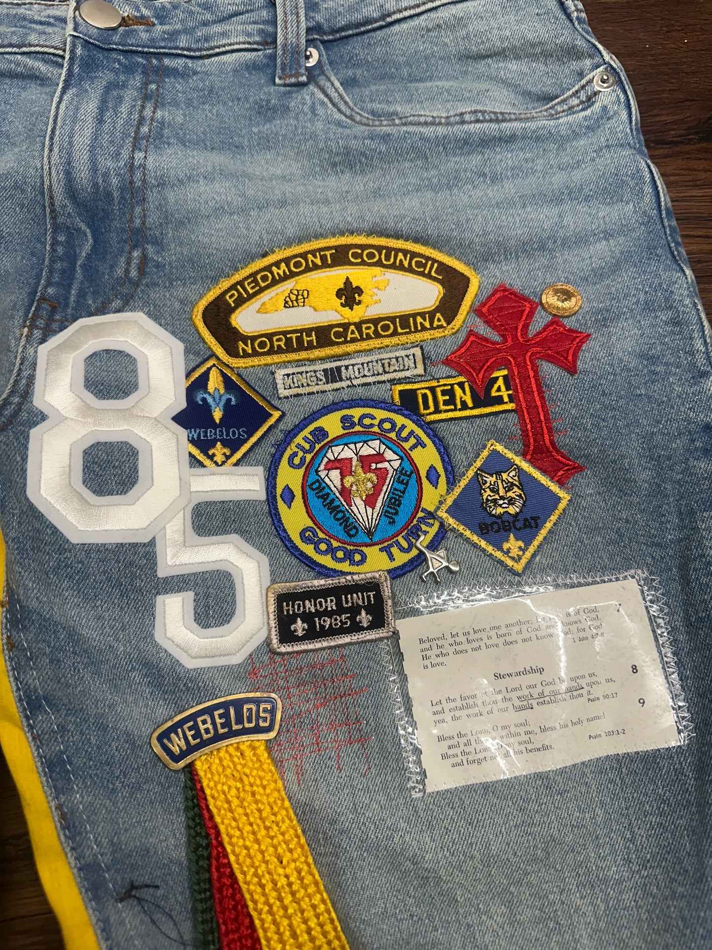 “Saints Honor” Patchwork Denim