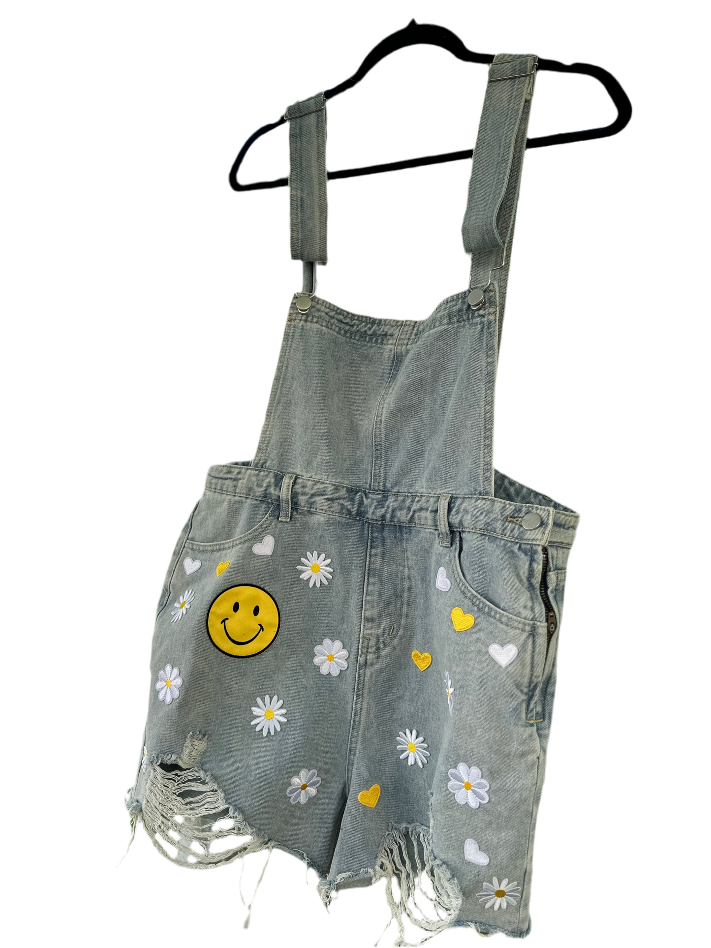 Denim Overall Shorts with Smileys