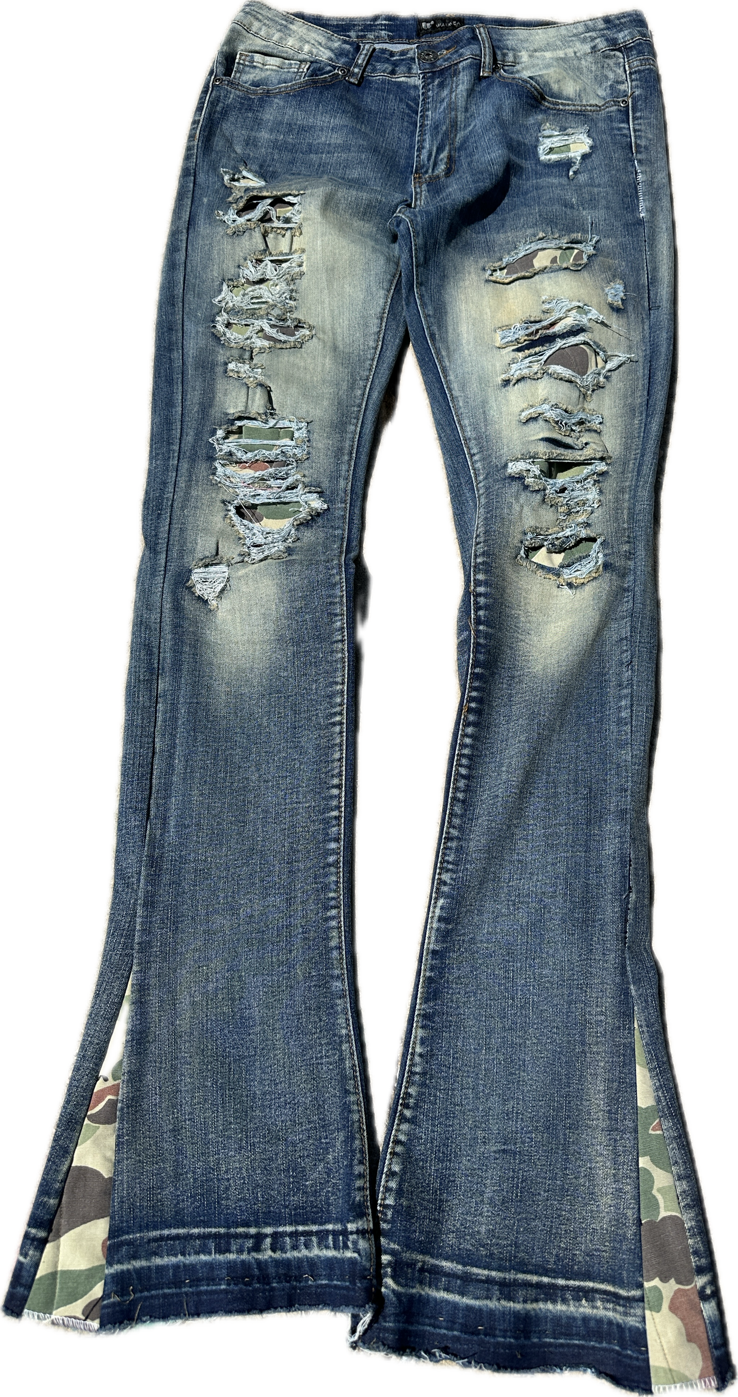 “War-Torn Camo Flare Denim”