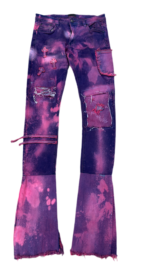 🔥 Crimson Cross Flare Denim
