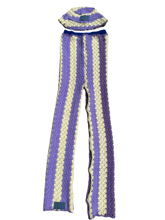 Purple & Cream Crochet Set (Pants + Hat)