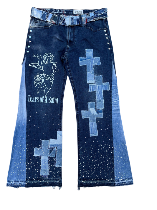 “Heavenly Cross Rhinestone Denim”