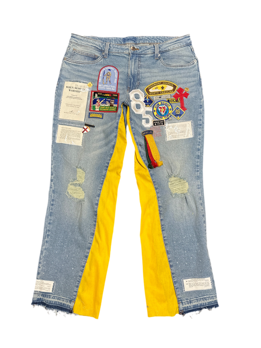 “Saints Honor” Patchwork Denim