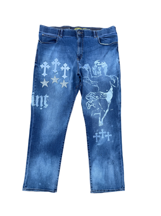 “Celestial Cross Cherub Denim”