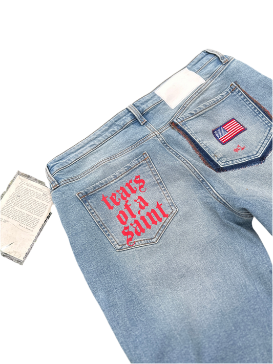 “Saints Honor” Patchwork Denim