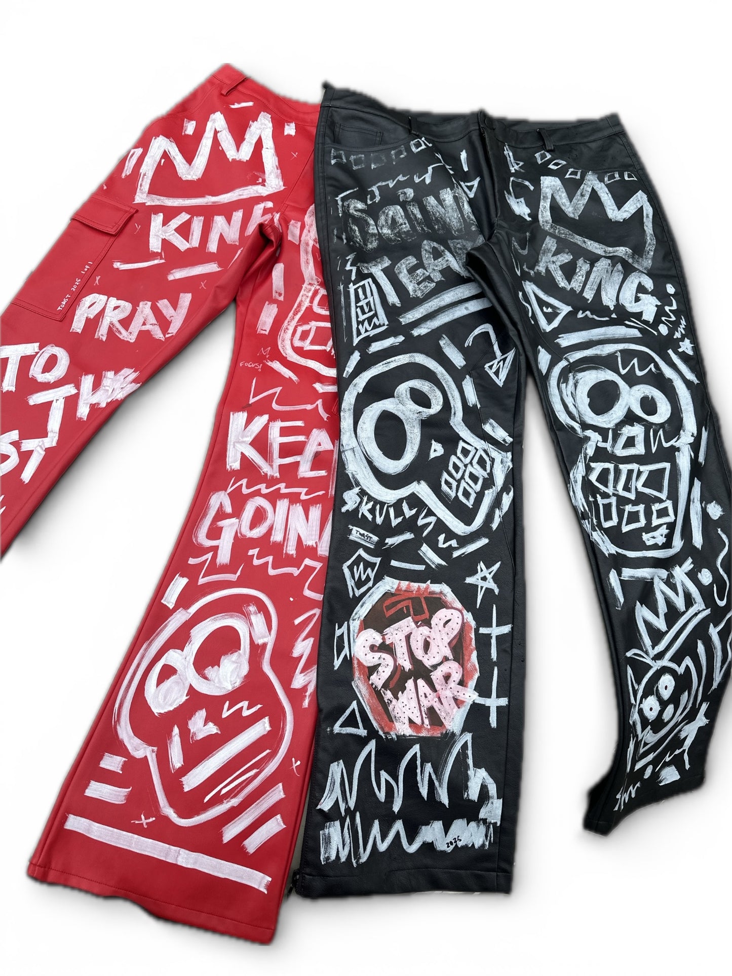 Tears of a Saint - King’s War” Hand-Painted Leather Pants