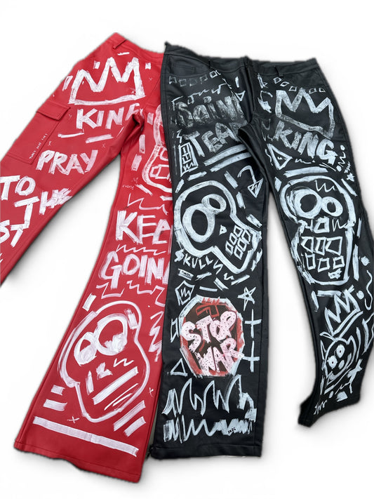 Tears of a Saint - King’s War” Hand-Painted Leather Pants