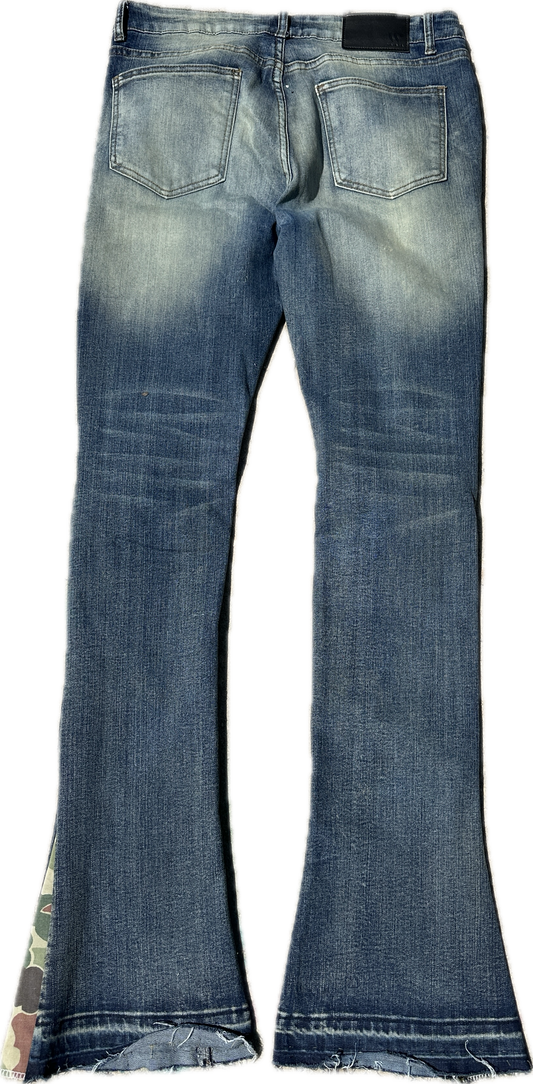 “War-Torn Camo Flare Denim”